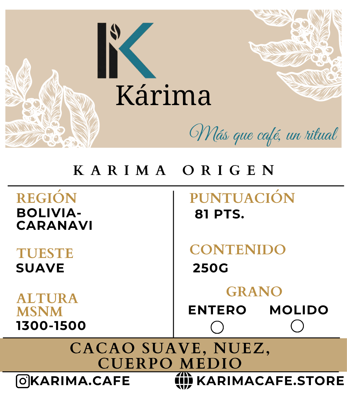 KÁRIMA ORIGEN– Café suave y equilibrado